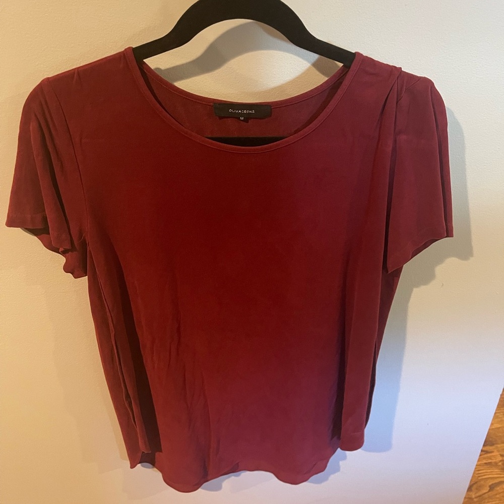 Maroon faux suede short sleeve top
